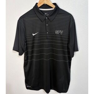 Nike Dri-FIT Mens Polo Shirt Large Black Grey Striped SFV Golf Short Sleeve L